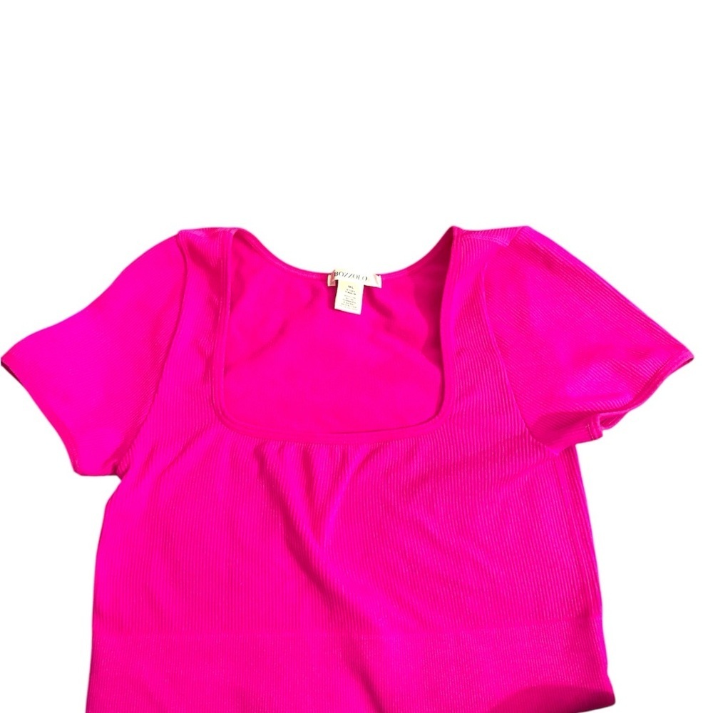 Bozzolo Pink Fitted Cap Sleeve Crop Top - Picture 2 of 4